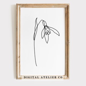 Janeiro nascimento flor snowdrop linha arte desenho casa decoração para impressão linha flor arte linha contínua parede presente de aniversário cartaz floral 1001