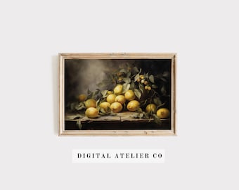 Vintage Fruit Painting Lemon Print Vintage Still Life Print Rustic Lemon Wall Art Vintage wall art print home Wall decor Antique Art | 2197