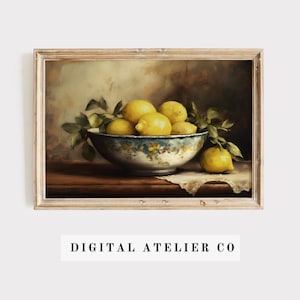 Citroen kunst fruit print citroen muur kunst keuken print citroen keuken decor vintage fruit schilderij boerderij keuken decor fruit stilleven 2203