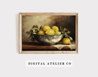 Lemon Art Fruit Print Lemon Wall Art Kitchen Print Lemon Kitchen Decor Vintage Fruit Painting Farmhouse Kitchen Decor Fruit Still Life 2203