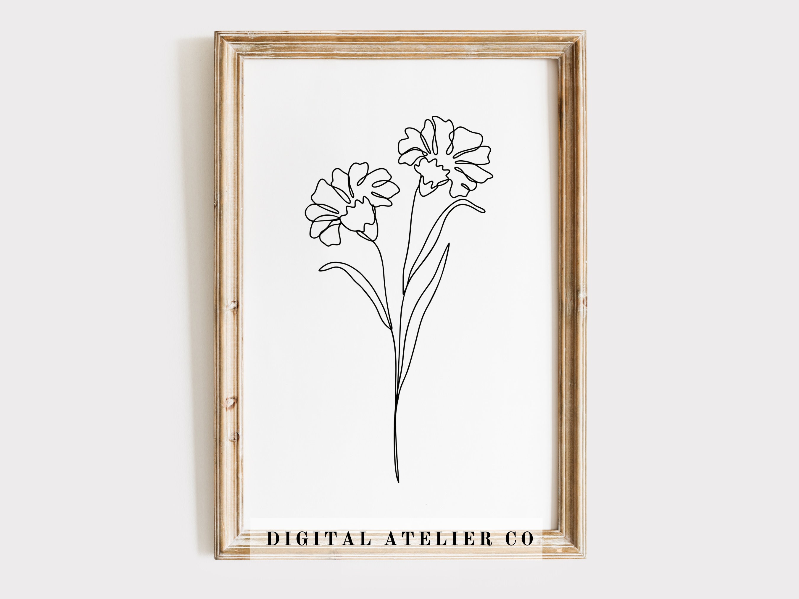 January Birth Flower Carnation Line Drawing Home Decor Flower Line Art