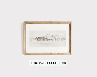 Vintage landscape drawing | Vintage wall art | Vintage line art | Sketch | Downloadable Digital Art | Antique Wall Decor | Mountain | 2009