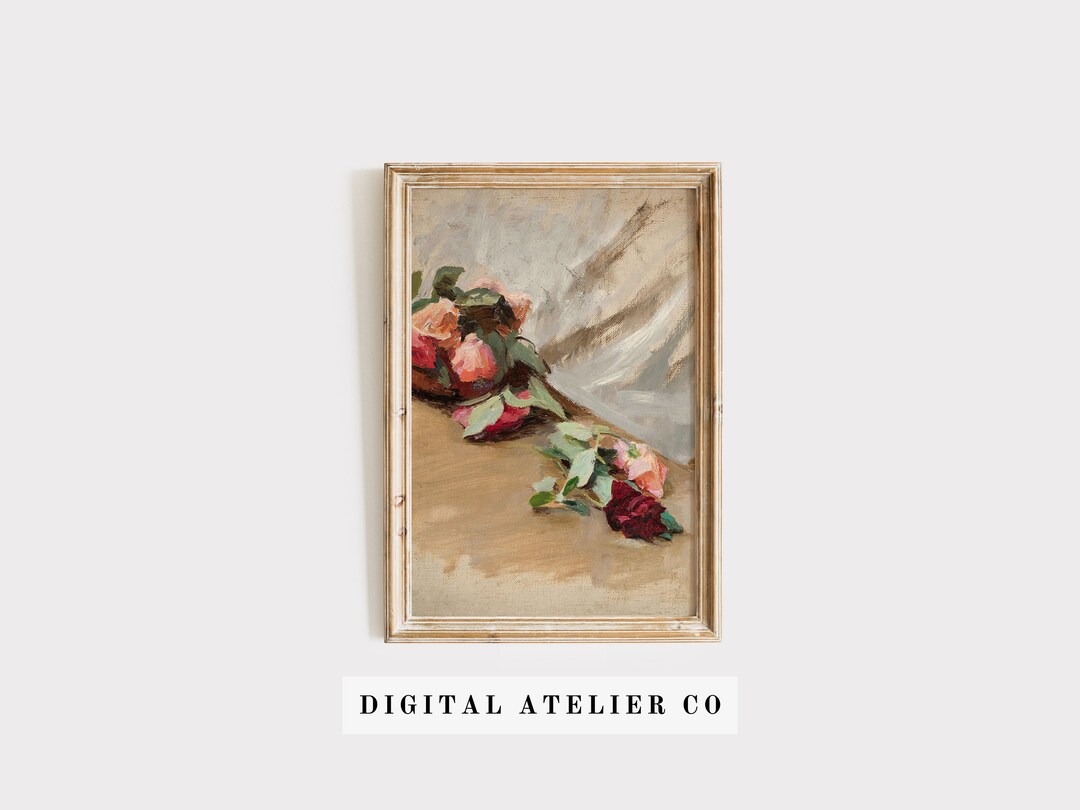 Vintage Flower Still Life Print Painting Rustic European Wall Art ...