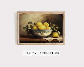 Vintage Lemon Fruit Print Painting Kitchen Print Vintage Still Life Print Rustic Lemon Wall Art Vintage wall art print home Wall decor 2203