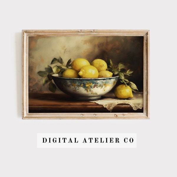 Vintage Lemon Fruit Print Painting Kitchen Print Vintage Still Life Print Rustic Lemon Wall Art Vintage wall art print home Wall decor 2203