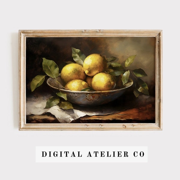 Peinture de fruits vintage, impression de citron, impression de nature morte vintage, art mural de citron rustique, impression d'art mural vintage, maison, décoration murale, art antique | 2167