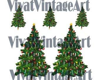 Christmas tree digital collage. High resolution vintage image scan. A4 .JPG format. instant download. Postcards, invitations, gift tags