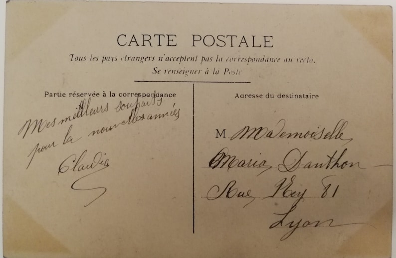 Original antique French postcard Original vintage postcard Lady with presents 1900s vintage Glossy finish