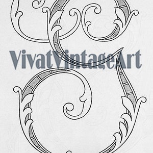 May include: A black and white illustration of a decorative letter S with ornate flourishes. The letter is stylized with a series of lines and curves.
