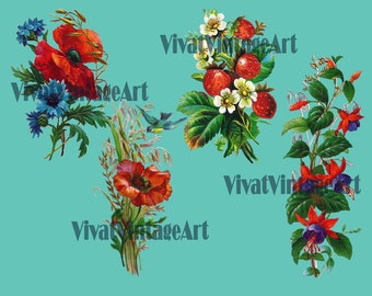 Victorian die cut flowers scrapbooking ephemera digital download. High resolution 300dpi scan instant download, PNG and JPG