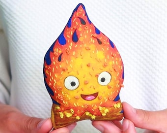 Handgjord Calcifer-figur, konstnärstyg Calcifer. Söt Calcifer-dekoration