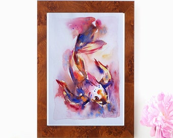 オリジナル水彩画「鯉の絵」- 禅風水インテリア - Etsy 日本