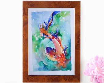 Koi fish painting original, Watercolor fish