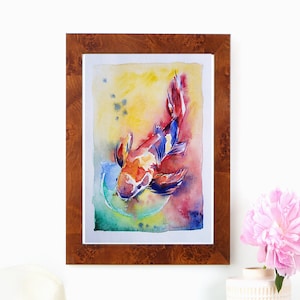 Pintura original de pez koi en acuarela