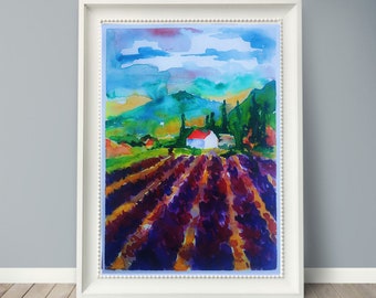 Original watercolor painting landscape