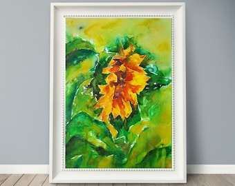 サンフラワーのオリジナルアート絵画壁装飾 - Etsy 日本