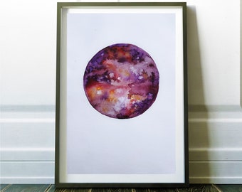 Peinture pleine lune aquarelle, Lune aquarelle galaxie