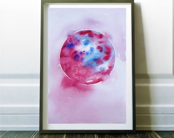 Peinture pleine lune rose aquarelle