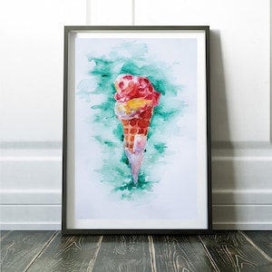Pintura de casquinha de sorvete, aquarela original
