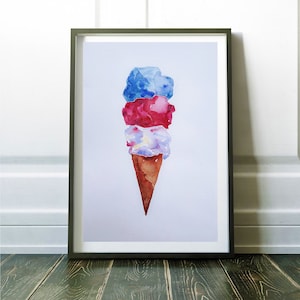 Casquinha de sorvete, Pintura aquarela original, Decorações para festa