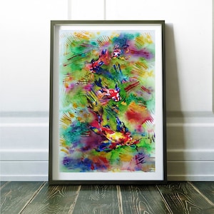 Koi fish painting original, Abstract watercolor fish