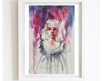 Original watercolor portrait, Abstract watercolor portrait, Hand painted Abstract wall decor