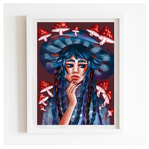 Digital Portrait Girl Print, Mushroom Style, Anime style Girl Portrait, Wall Decor, Anime Decoration, Anime Print, Mushroom Girl Portrait