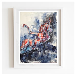 Naked woman, Original watercolor portrait, Abstract watercolor portrait, Hand painted Abstract wall decor