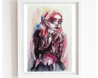Original watercolor portrait, Abstract watercolor portrait, Hand painted Abstract wall decor