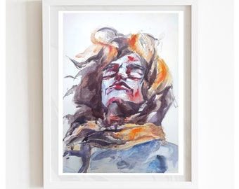 Original watercolor portrait, Watercolor portrait painting, Hand painted Abstract wall art, Portrait home decor
