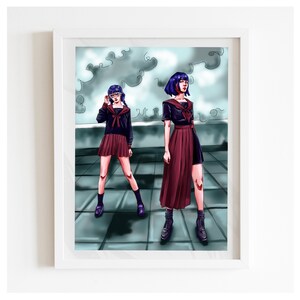 Digital Portrait Print, Anime Girl Portrait, Anime poster, Anime Print, Anime Printable Art, Anime Card, Girl in school uniform
