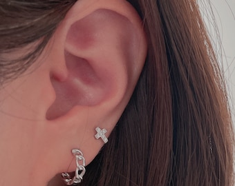 Dainty CZ Cross Stud Earrings: 20g Sterling Silver