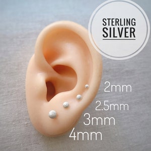 Sterling silver tiny matte ball stud earrings / matte dot stud earrings / 2.5mm ball earrings