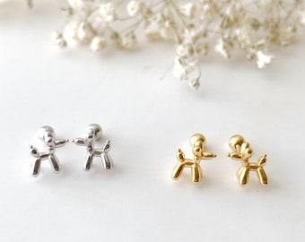 Dainty Balloon dog ball screw back sterling silver earrings, 20g tiny puppy ball screw back, balloon dog twist back screw ball closure