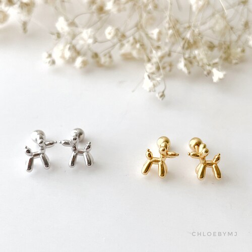 Boucle d'oreille en argent sterling pour chien Dainty Balloon : fond vissé à billes (20 g)