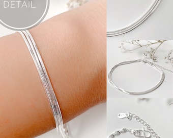 【TATIANA】(Silver925) Ball n Snake Chain Layered Bracelet Sterling Silver Chain Layer Bracelet Set With a Gift Package