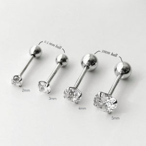 Delicati orecchini in argento sterling con chiusura a vite in CZ, minuscoli piercing a sfera con vite in zirconia cubica, orecchini in argento con chiusura a vite in zirconia cubica, piercing in cristallo