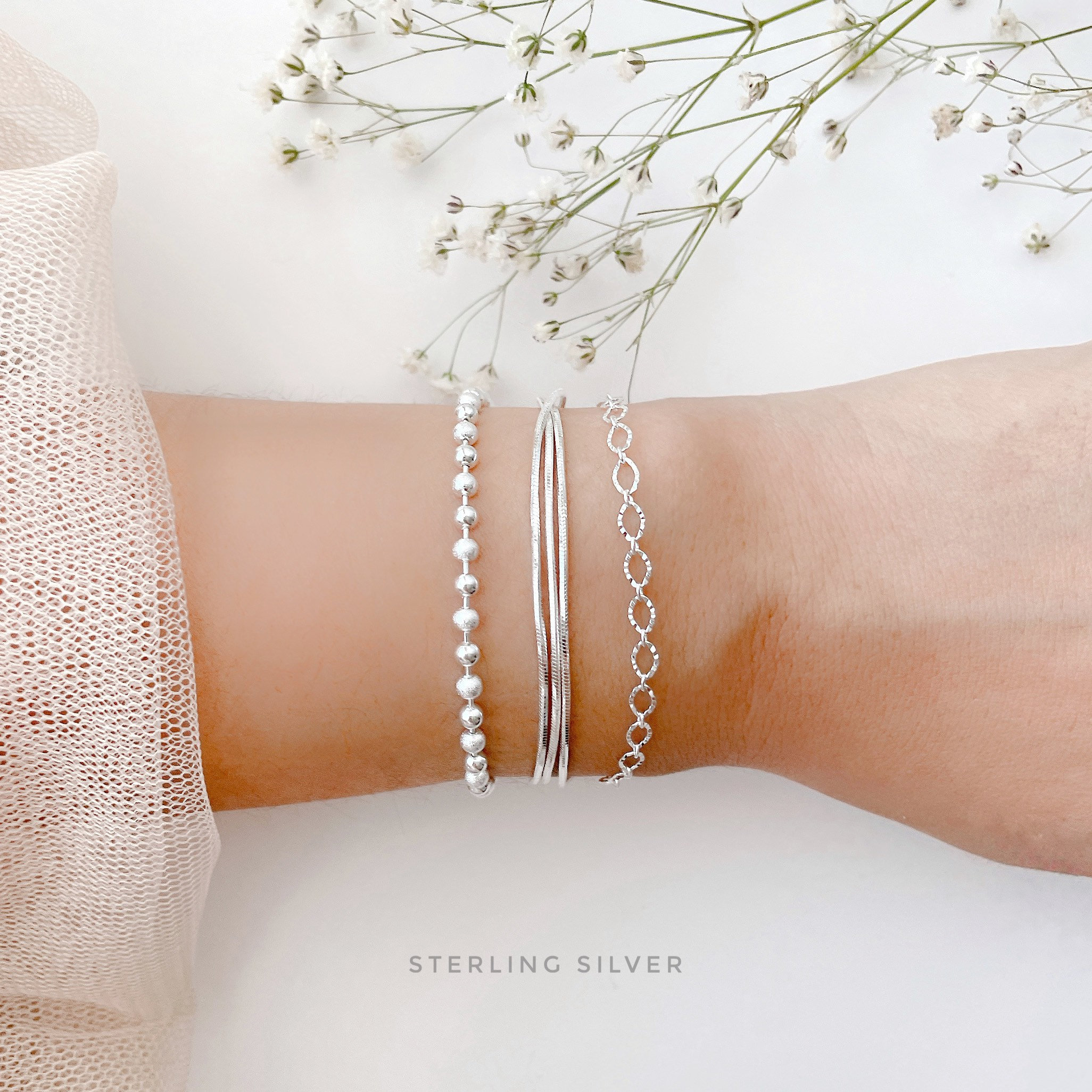 【TATIANA】Pearl and Petit Cubic Ball Chain Bracelet〜2点SET TATIANA】Pearl and Petit Cubic Ball Chain Bracelet〜2点SET