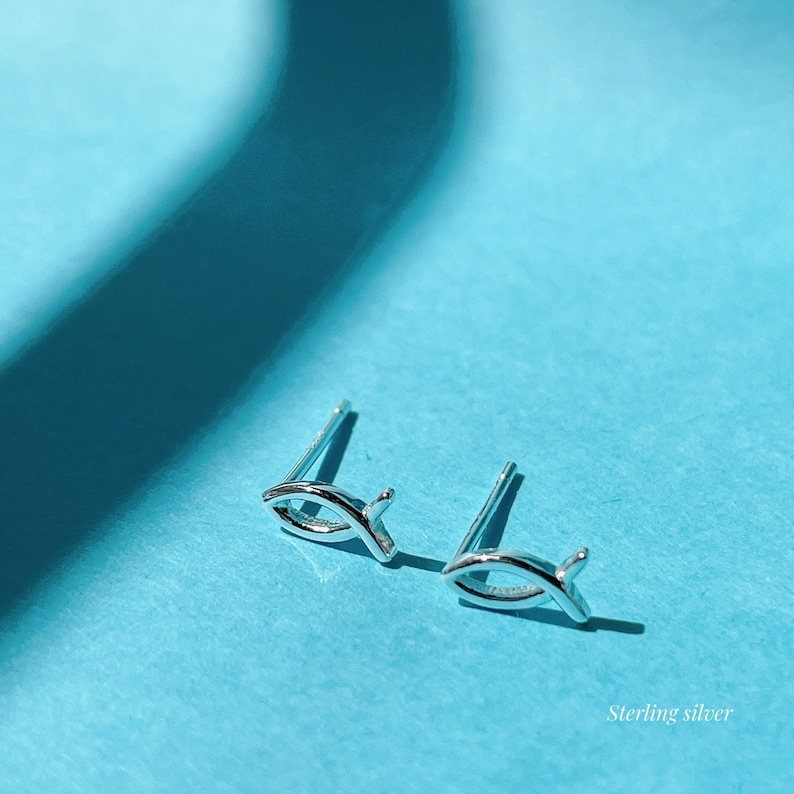 Dainty Fish Stud Sterling Silver Earrings Tiny Fish Earrings Etsy