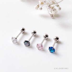 Zierliche 4mm CZ Schraubrücken SterlingSilber Ohrringe, 4mm Kristall Kugel Piercing, Schraubstecker, KugelSchraube Rücken Ohrringe silber, Kristall Piercing