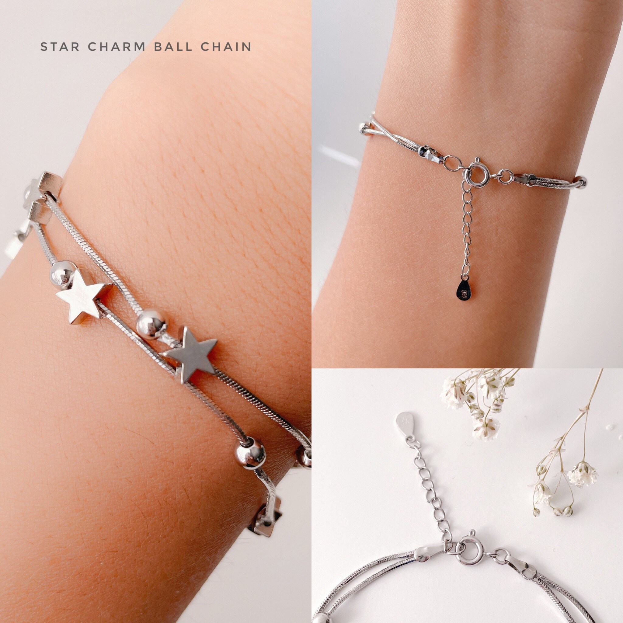 【TATIANA】(Silver925) Ball n Snake Chain Layered Bracelet Sterling Silver Chain Layer Bracelet Set With a Gift Package