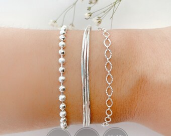 【TATIANA】Ball n Snake Chain Layered Bracelet BR1807~韓国発 Sterling Silver Chain Layer Bracelet Set With a Gift Package