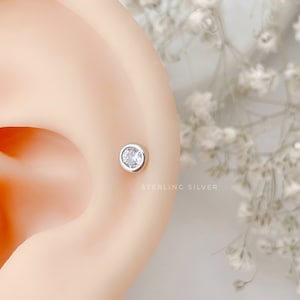 20g 4mm CZ studs ball screw back earrings Sterling silver, 4mm Cubic Sterling Silver piercing, tiny CZ ball twist back stud earrings silver