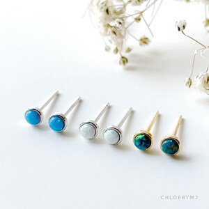 Dainty 4mm Opal ball studs earrings Sterling silver, turquoise ball dot stud earrings, Tragus, cartilage, helix, tiny bezel opal ball studs