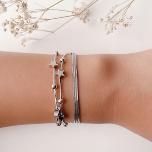 Sterling silver chain layer bracelet set with a gift package / triple snake chain / double ball star charm chain / star charm bracelet