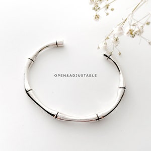 Bamboo vintage Bangle bracelet Sterling Silver with a gift package, Bamboo Silver Oval Bangle Bracelet, open bangle, oxidized silver