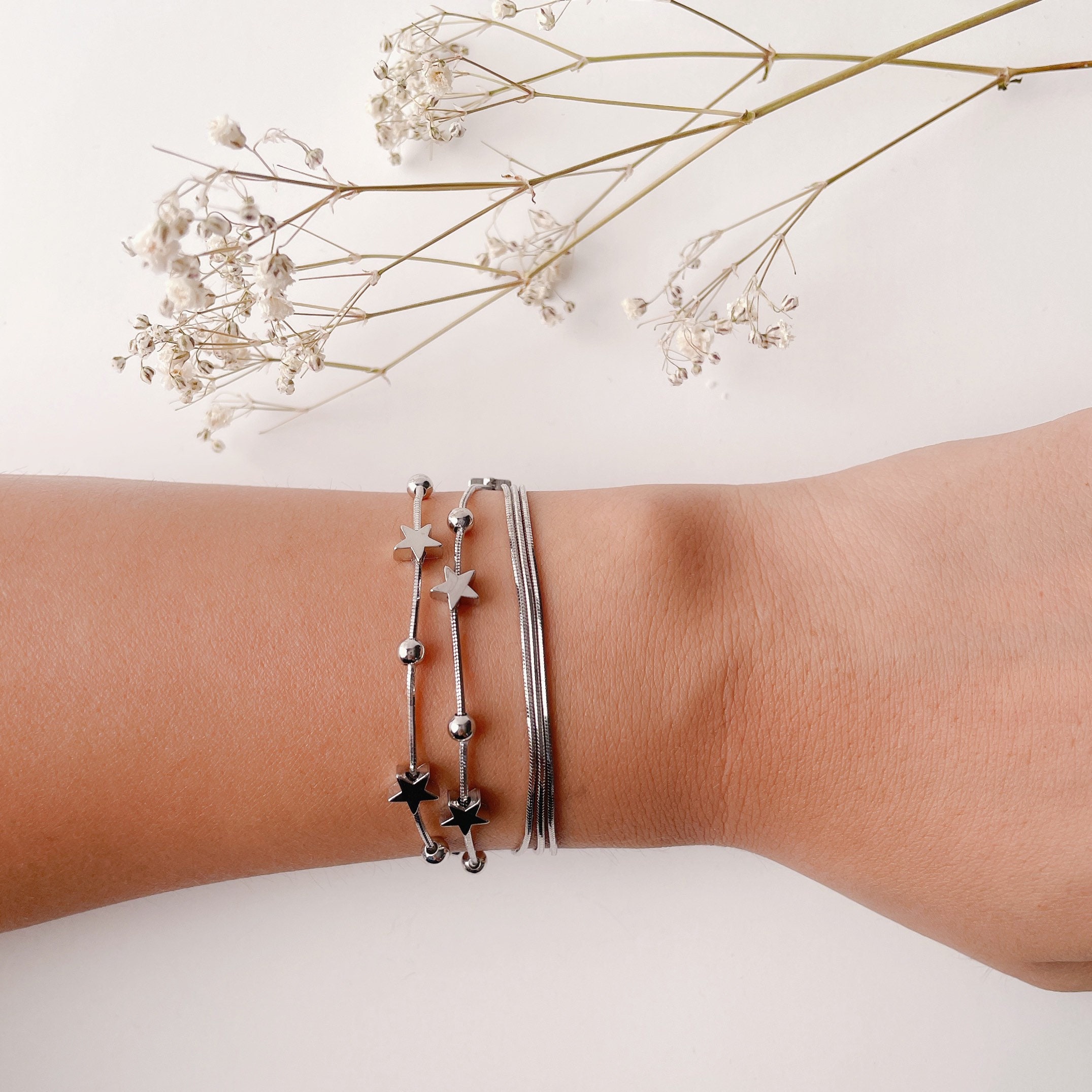 Sterling Silver Chain Layer Bracelet Set With a Gift Package