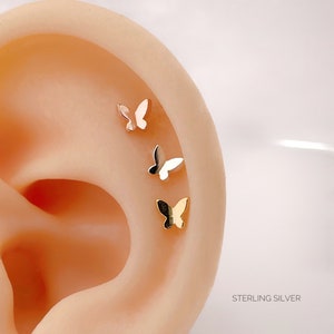 Dainty butterfly studs earrings sterling silver, Tiny butterfly earrings stud, gold, rose gold, silver, cartilage, tragus, helix