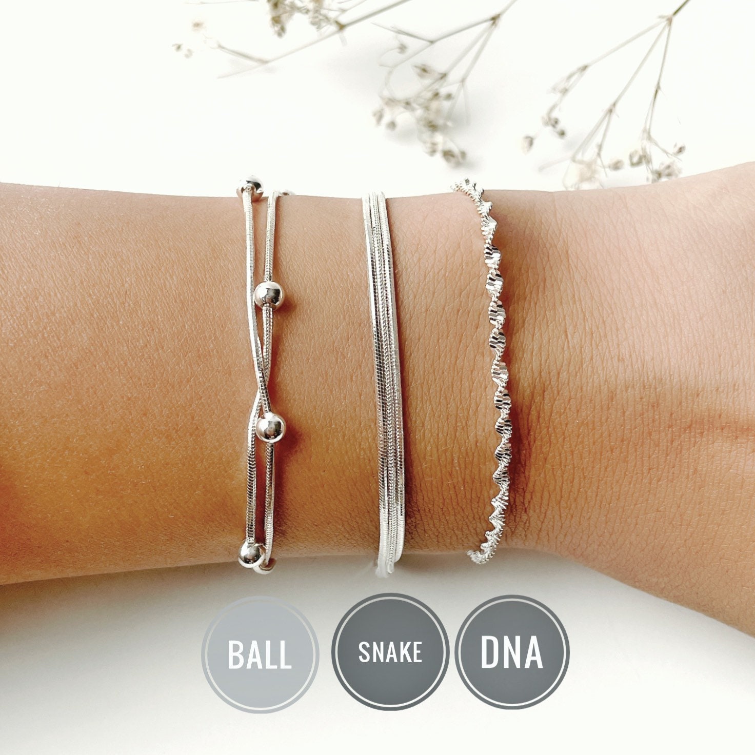 【TATIANA】(Silver925) Ball n Snake Chain Layered Bracelet Amazon.com: Miabella Italian 925 Sterling Silver Solid 3mm