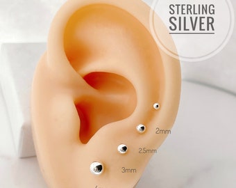 Delicados pendientes de plata de ley con forma de bola: 20 g de aretes para el cartílago del trago